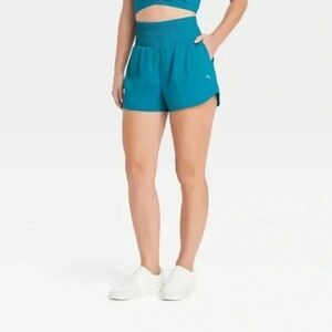 JoyLab Teal Smocked-Waist Athletic Shorts